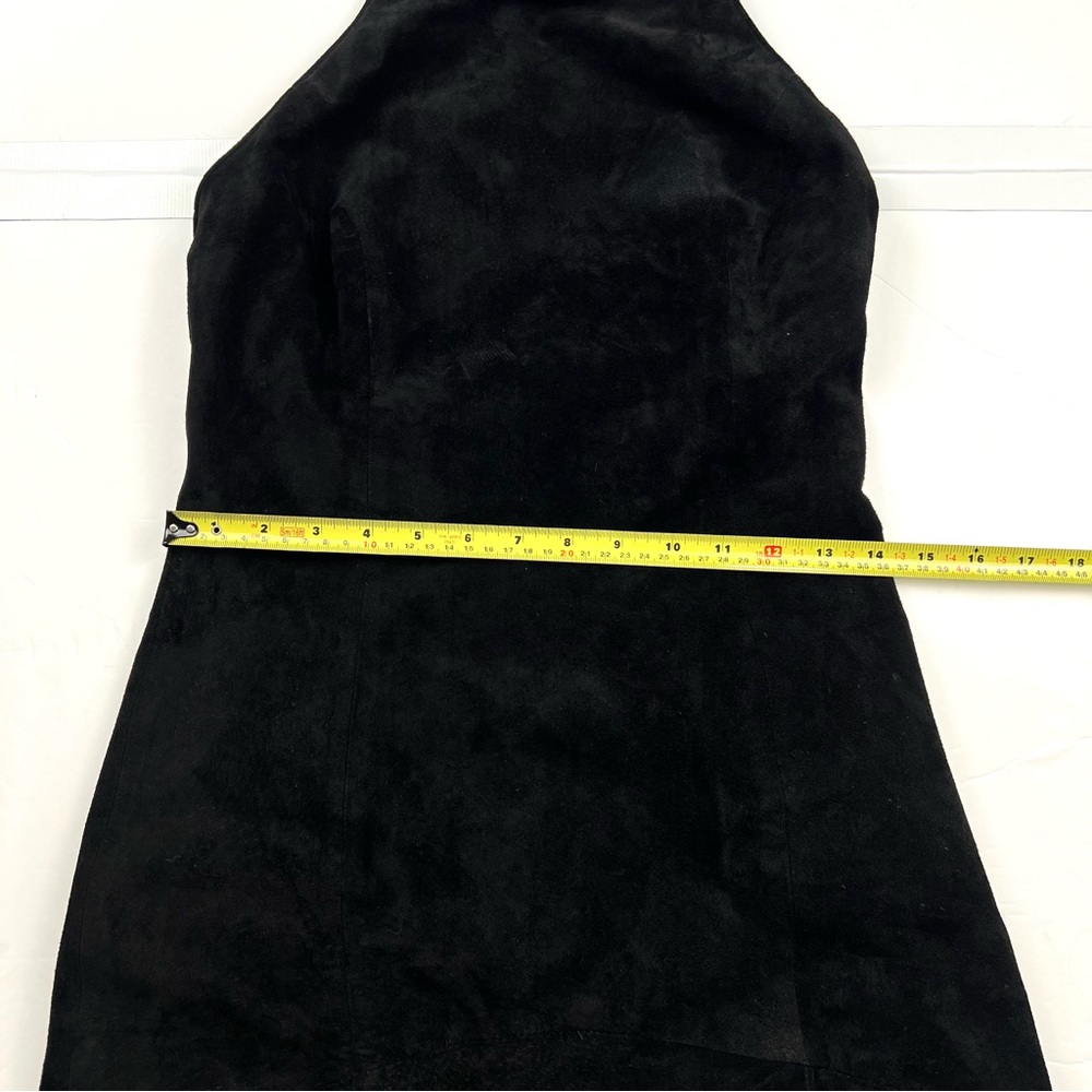 Vintage Leather Suede Long Column Dress Size 4 Black High Halter Neck Sexy Y2K - Picture 16 of 17